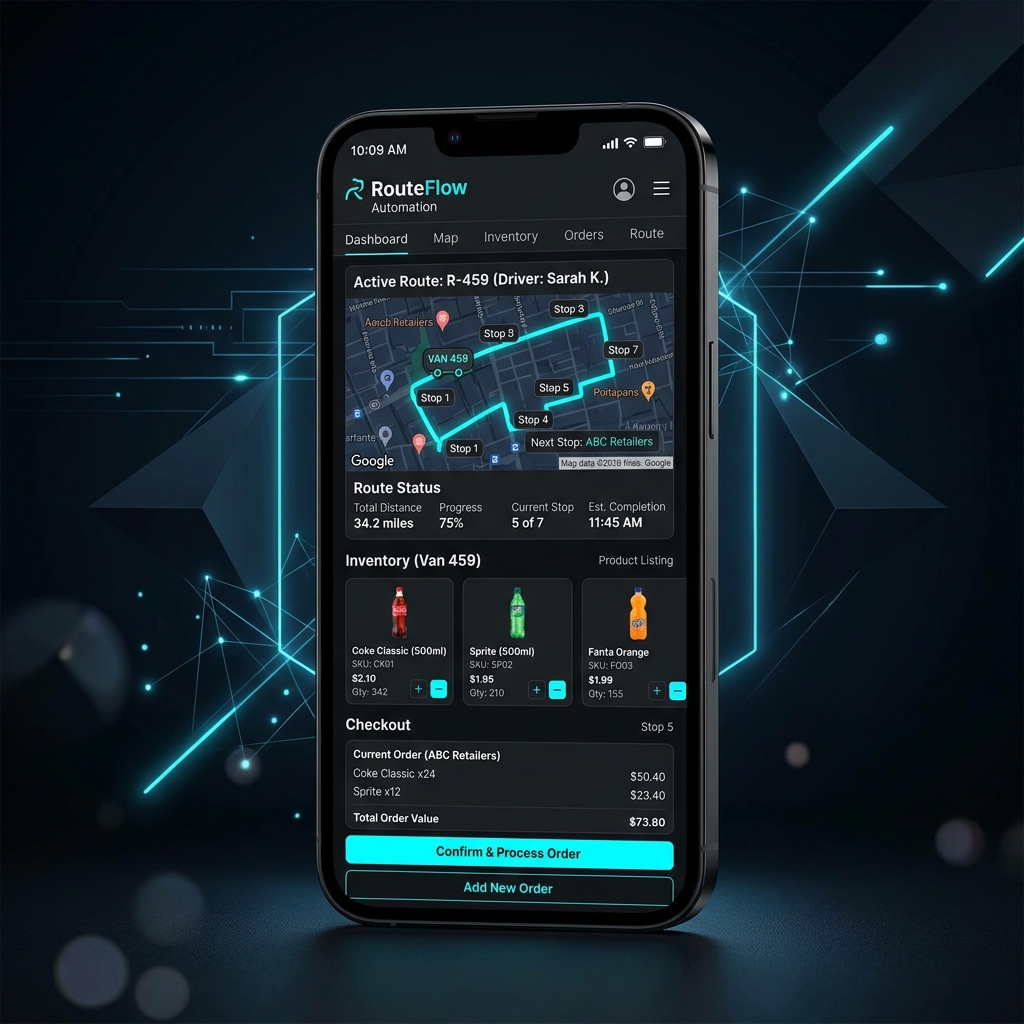 Van Sales distribution mobile sync application mockup